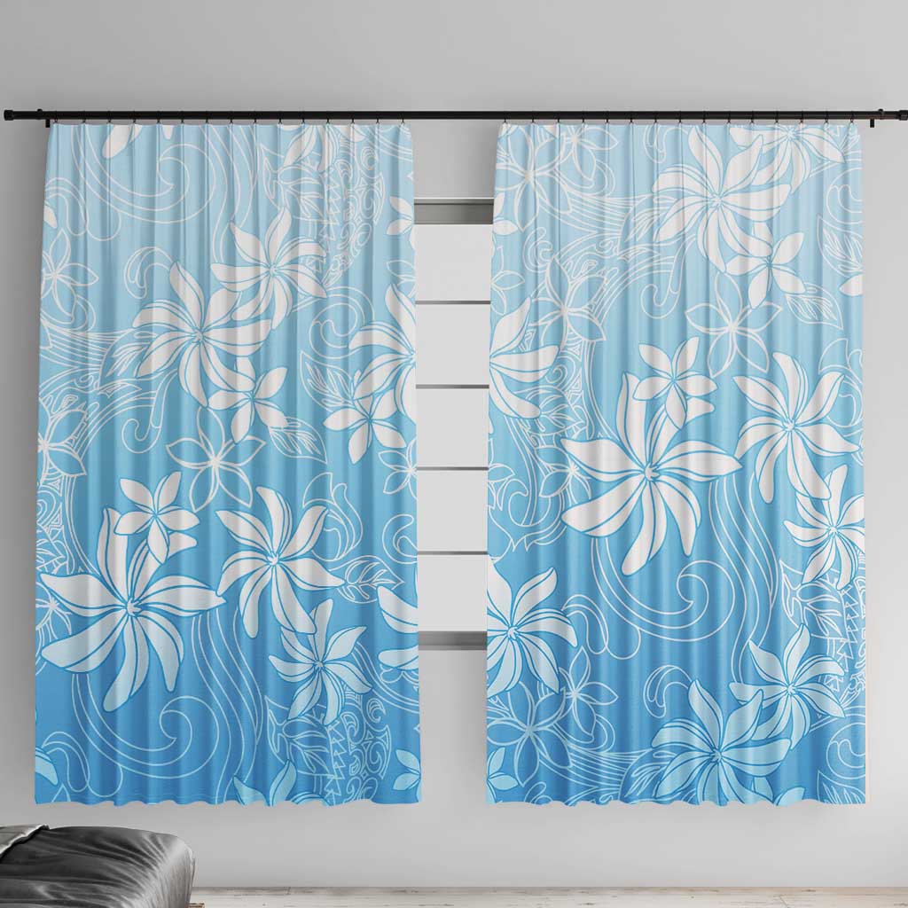 Tiare Tahiti Window Curtain Blue Polynesia Motifs LT05 With Hooks Blue - Polynesian Pride