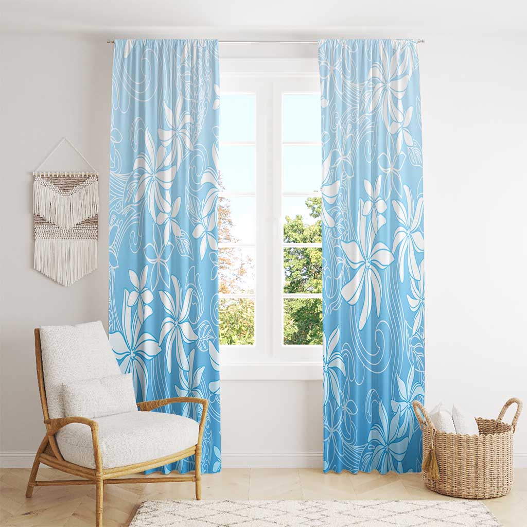 Tiare Tahiti Window Curtain Blue Polynesia Motifs - Polynesian Pride