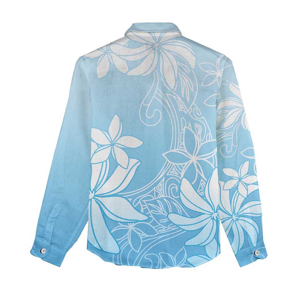 Tiare Tahiti Women Casual Shirt Blue Polynesia Motifs - Polynesian Pride