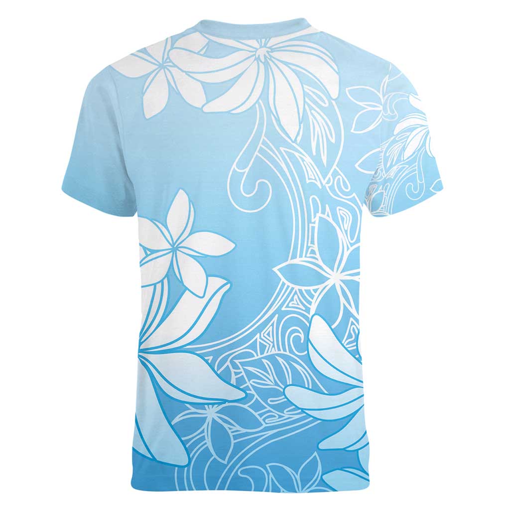 Tiare Tahiti Women V-Neck T-Shirt Blue Polynesia Motifs - Polynesian Pride
