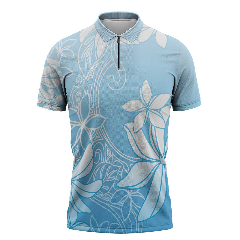 Tiare Tahiti Zipper Polo Shirt Blue Polynesia Motifs - Polynesian Pride