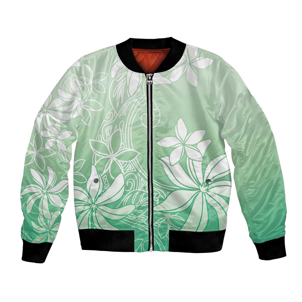 Tiare Tahiti Bomber Jacket Matcha Polynesia Motifs LT05 Unisex Green - Polynesian Pride