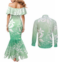 Tiare Tahiti Couples Matching Mermaid Dress and Long Sleeve Button Shirt Matcha Polynesia Motifs - Polynesian Pride