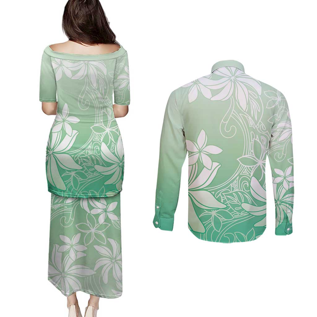 Tiare Tahiti Couples Matching Puletasi and Long Sleeve Button Shirt Matcha Polynesia Motifs - Polynesian Pride