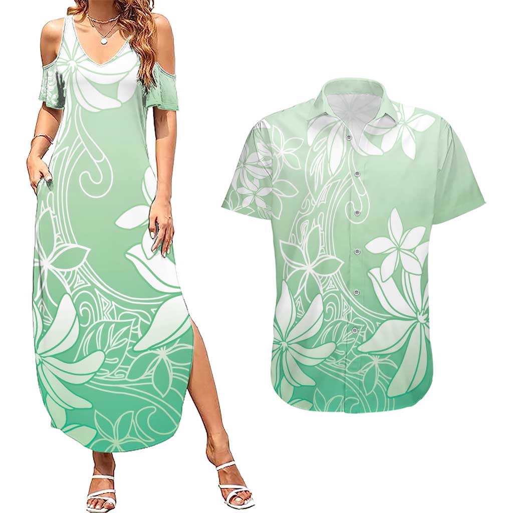 Tiare Tahiti Couples Matching Summer Maxi Dress and Hawaiian Shirt Matcha Polynesia Motifs LT05 Green - Polynesian Pride