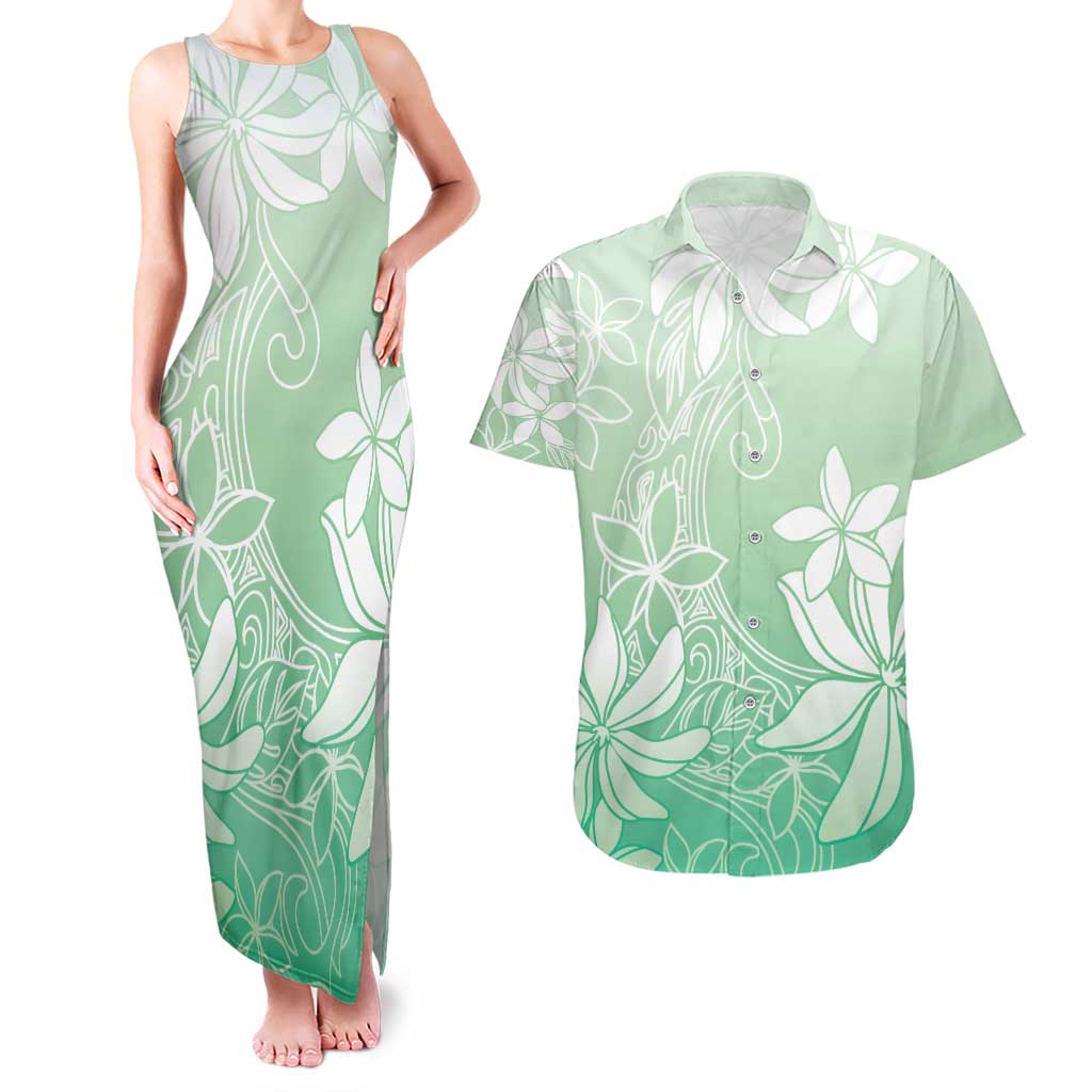 Tiare Tahiti Couples Matching Tank Maxi Dress and Hawaiian Shirt Matcha Polynesia Motifs LT05 Green - Polynesian Pride
