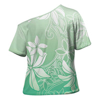 Tiare Tahiti Cross Shoulder Shirt Matcha Polynesia Motifs - Polynesian Pride