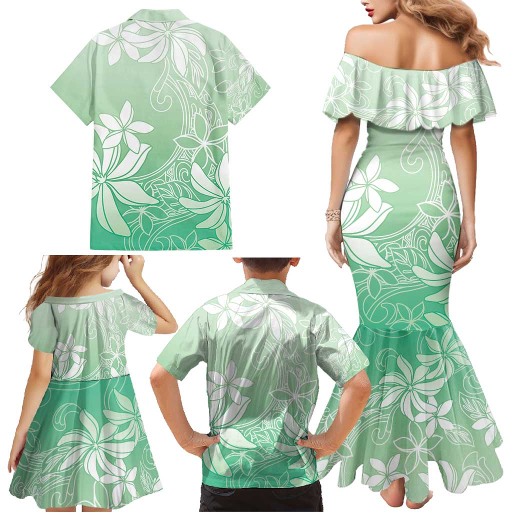 Tiare Tahiti Family Matching Mermaid Dress and Hawaiian Shirt Matcha Polynesia Motifs - Polynesian Pride