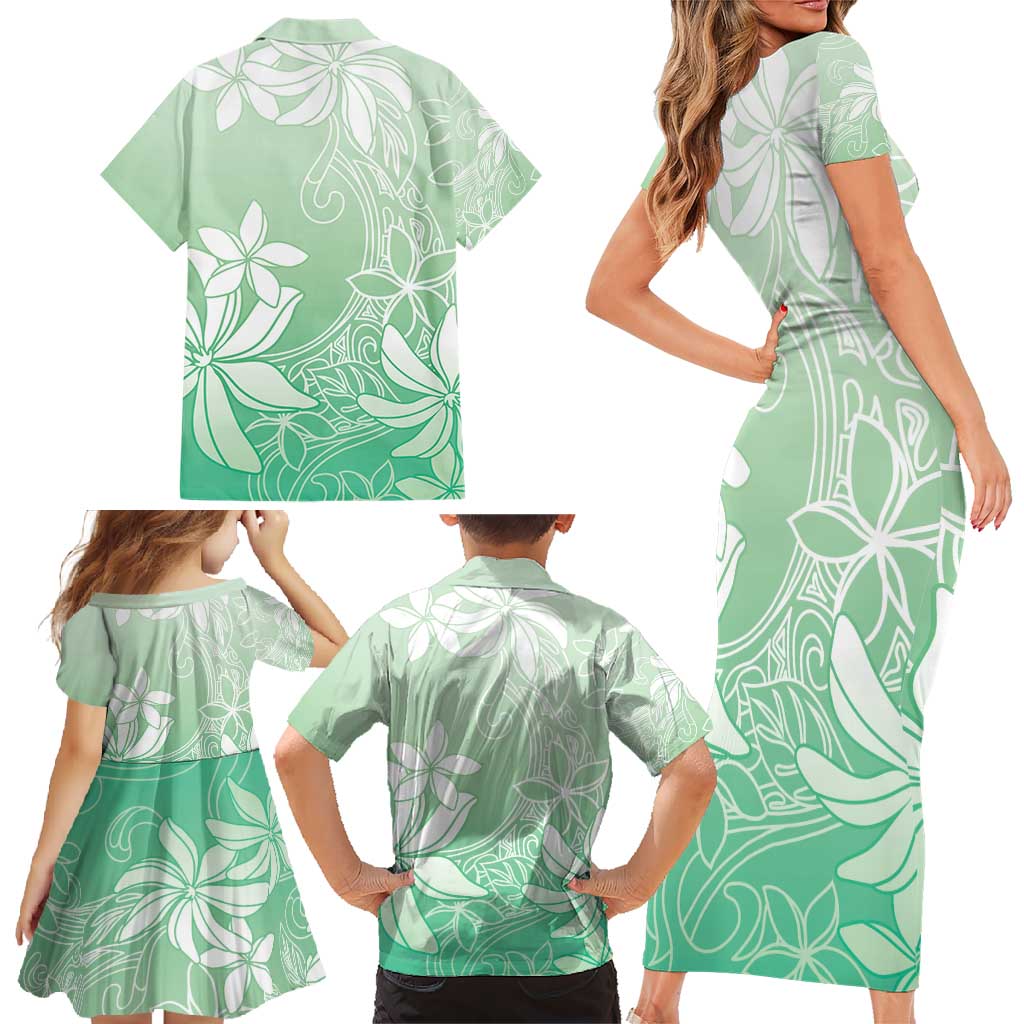 Tiare Tahiti Family Matching Short Sleeve Bodycon Dress and Hawaiian Shirt Matcha Polynesia Motifs - Polynesian Pride