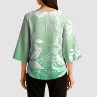 Tiare Tahiti Kimono Sleeve Blouse Matcha Polynesia Motifs - Polynesian Pride