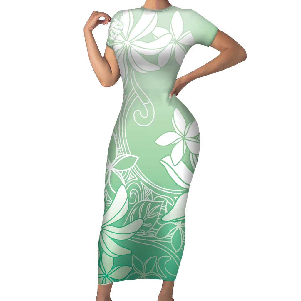Tiare Tahiti Short Sleeve Bodycon Dress Matcha Polynesia Motifs - Polynesian Pride