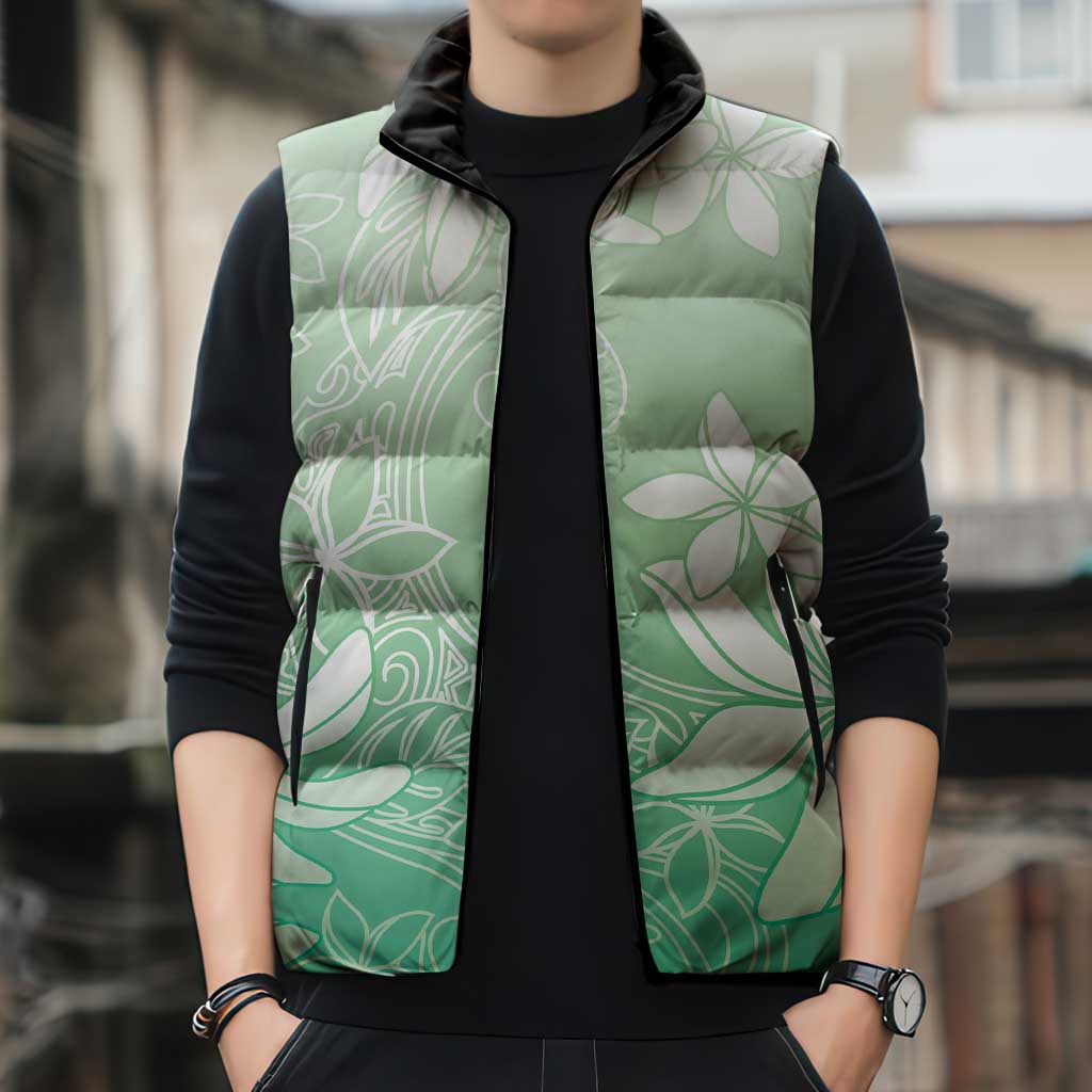 Tiare Tahiti Sleeveless Puffer Jacket Matcha Polynesia Motifs - Polynesian Pride