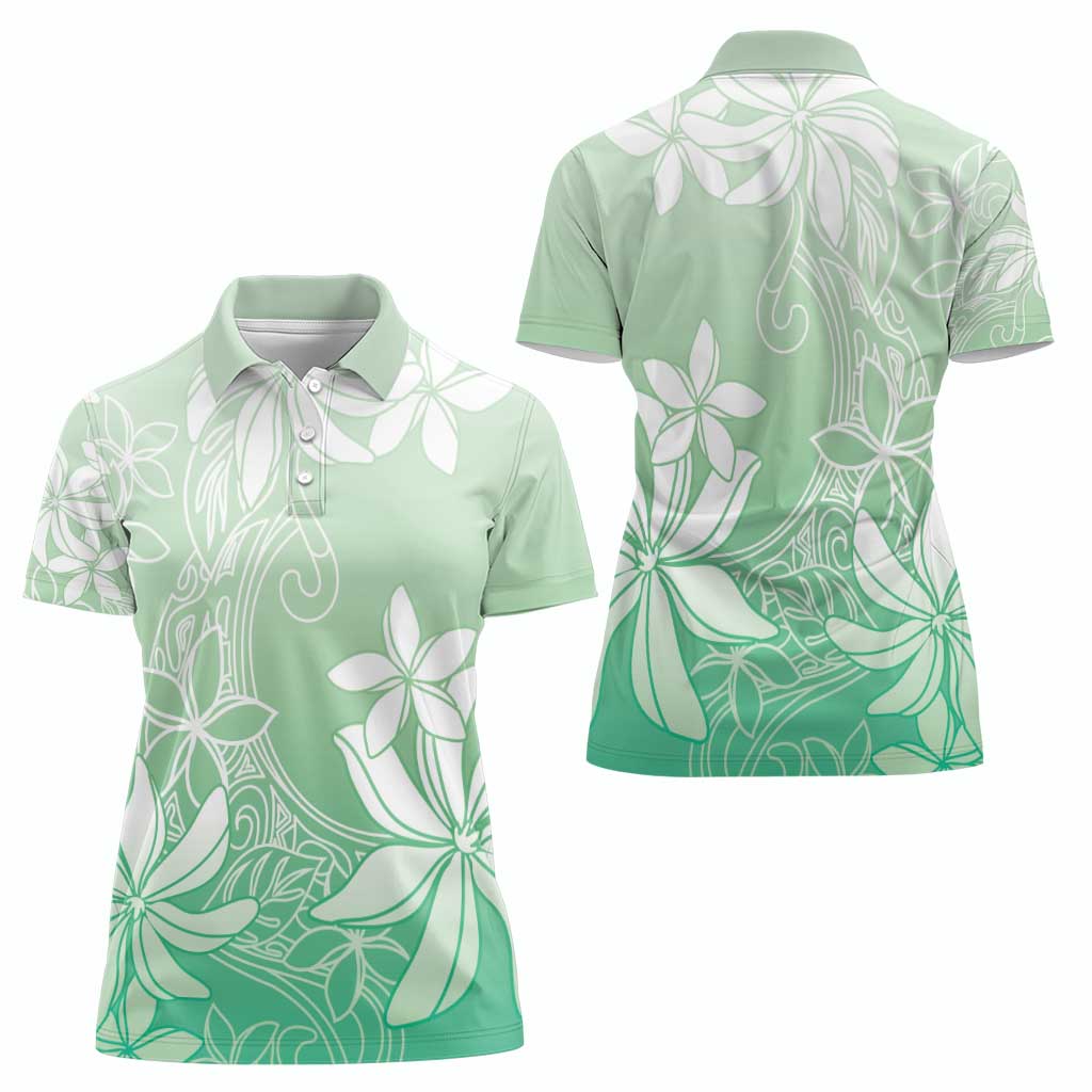 Tiare Tahiti Women Polo Shirt Matcha Polynesia Motifs - Polynesian Pride