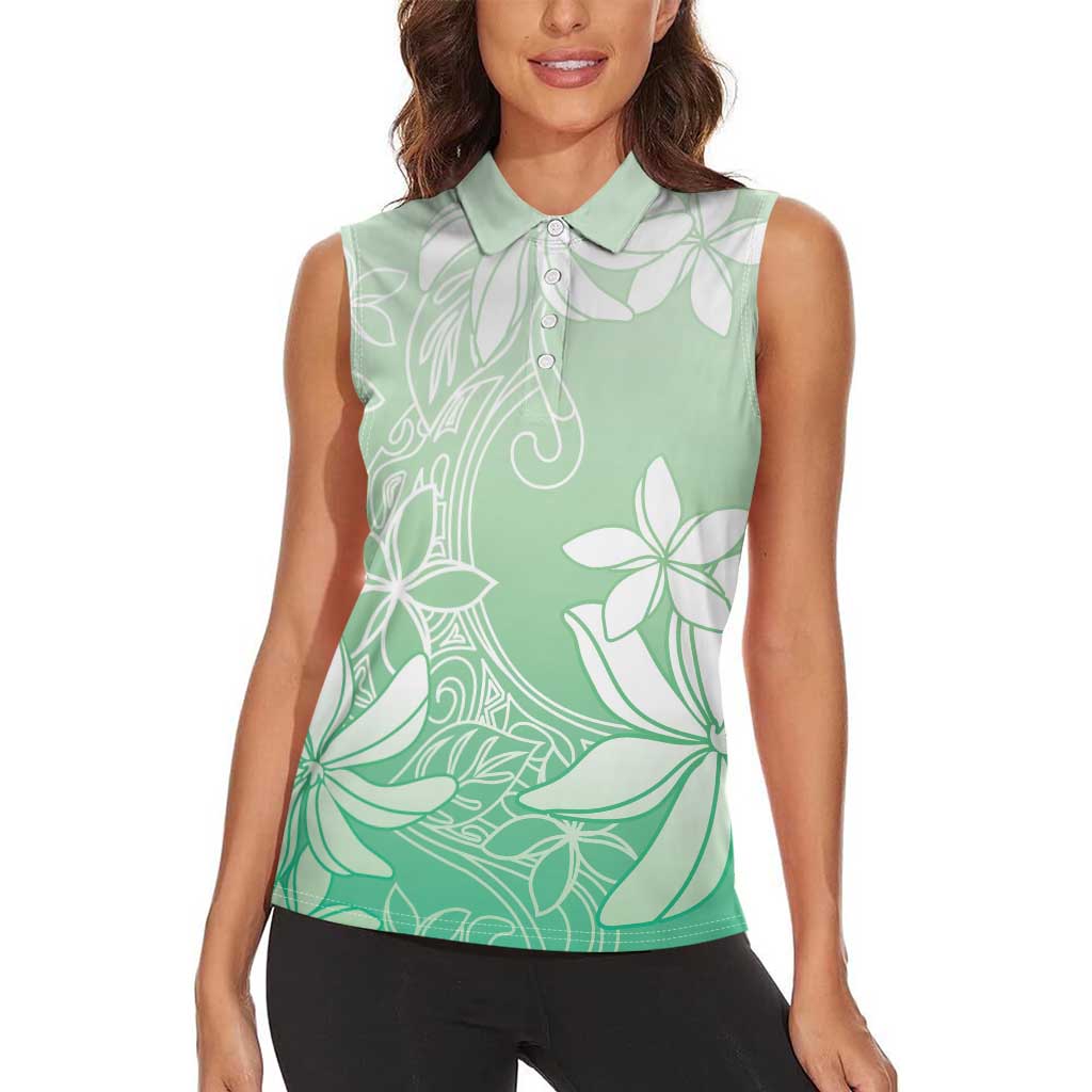 Tiare Tahiti Women Sleeveless Polo Shirt Matcha Polynesia Motifs - Polynesian Pride