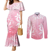 Tiare Tahiti Couples Matching Mermaid Dress and Long Sleeve Button Shirt Pink Polynesia Motifs - Polynesian Pride