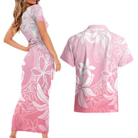 Tiare Tahiti Couples Matching Short Sleeve Bodycon Dress and Hawaiian Shirt Pink Polynesia Motifs - Polynesian Pride