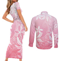 Tiare Tahiti Couples Matching Short Sleeve Bodycon Dress and Long Sleeve Button Shirt Pink Polynesia Motifs - Polynesian Pride