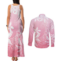 Tiare Tahiti Couples Matching Tank Maxi Dress and Long Sleeve Button Shirt Pink Polynesia Motifs - Polynesian Pride