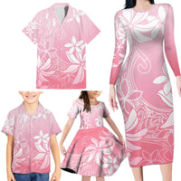 Tiare Tahiti Family Matching Long Sleeve Bodycon Dress and Hawaiian Shirt Pink Polynesia Motifs - Polynesian Pride