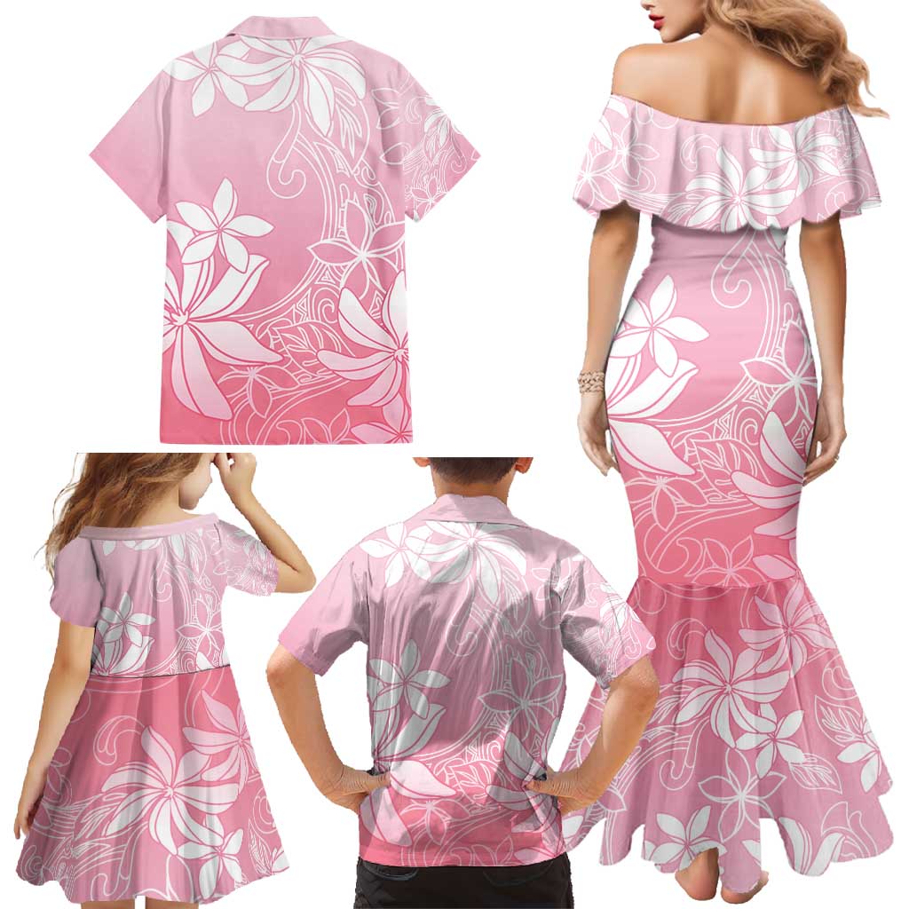 Tiare Tahiti Family Matching Mermaid Dress and Hawaiian Shirt Pink Polynesia Motifs - Polynesian Pride