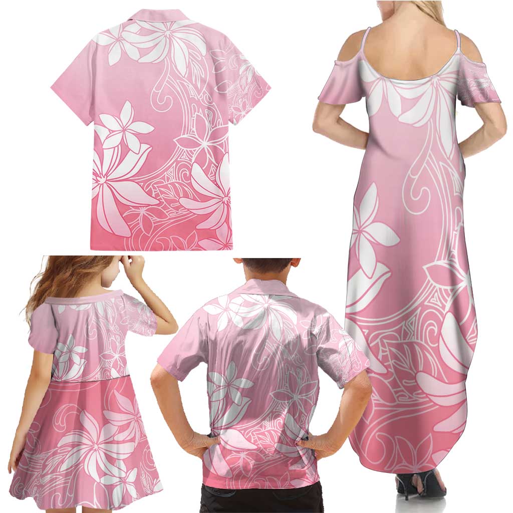 Tiare Tahiti Family Matching Summer Maxi Dress and Hawaiian Shirt Pink Polynesia Motifs - Polynesian Pride