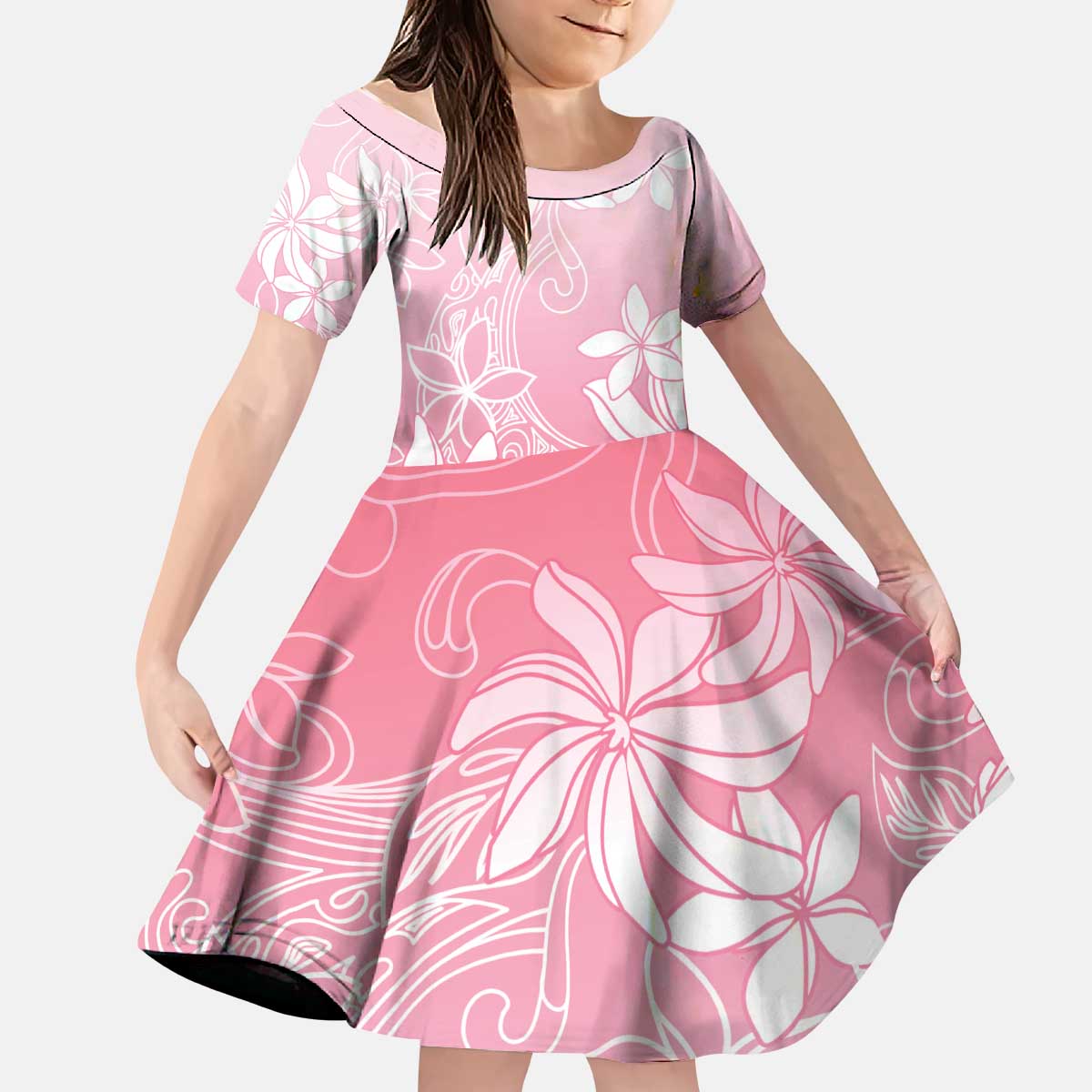 Tiare Tahiti Kid Short Sleeve Dress Pink Polynesia Motifs - Polynesian Pride