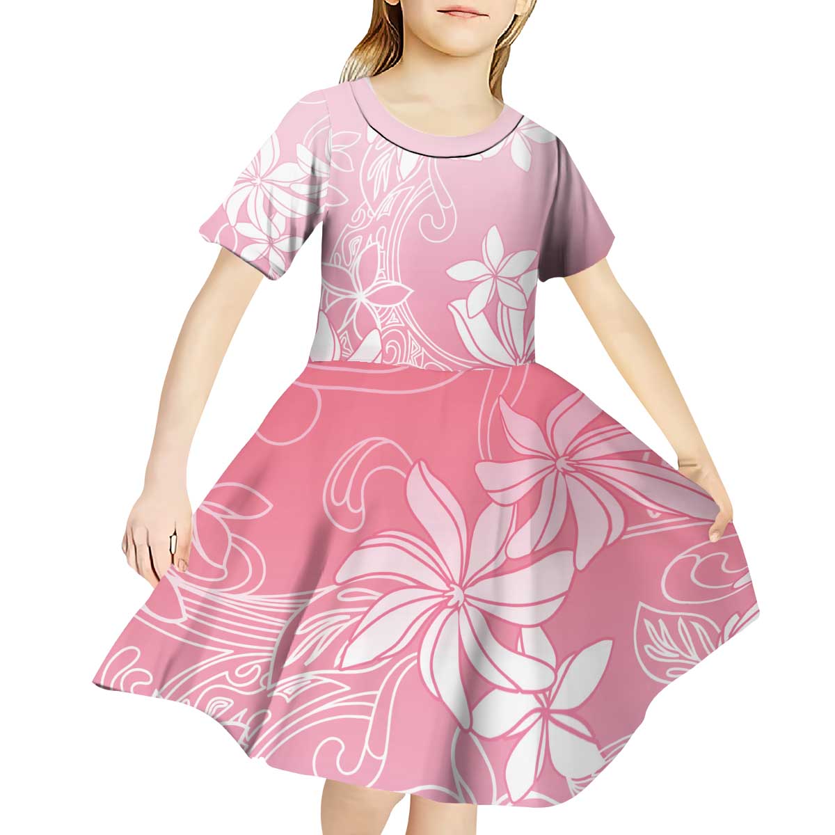 Tiare Tahiti Kid Short Sleeve Dress Pink Polynesia Motifs - Polynesian Pride