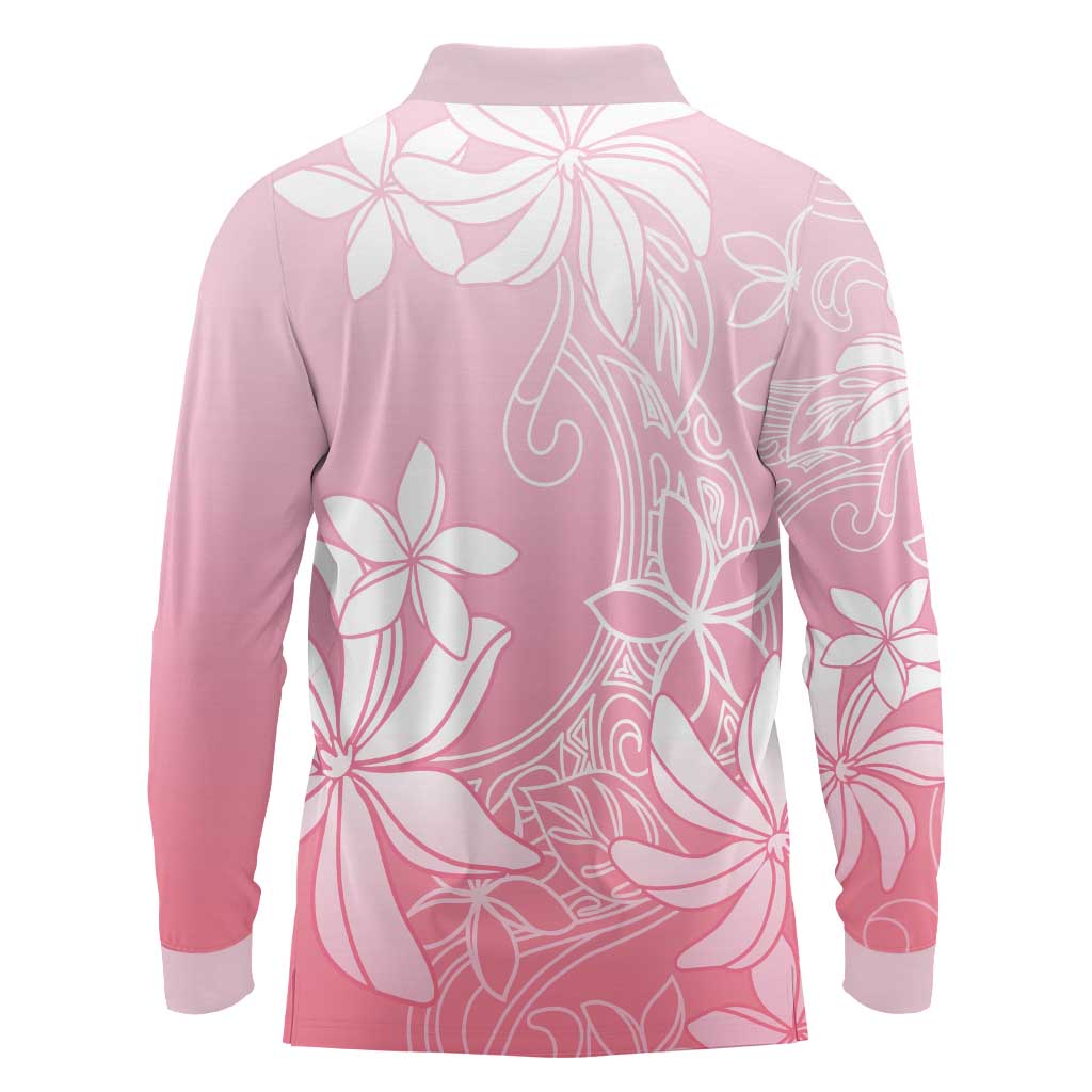 Tiare Tahiti Long Sleeve Polo Shirt Pink Polynesia Motifs - Polynesian Pride
