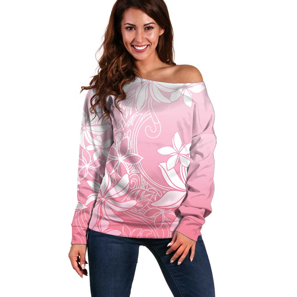 Tiare Tahiti Off Shoulder Sweater Pink Polynesia Motifs - Polynesian Pride