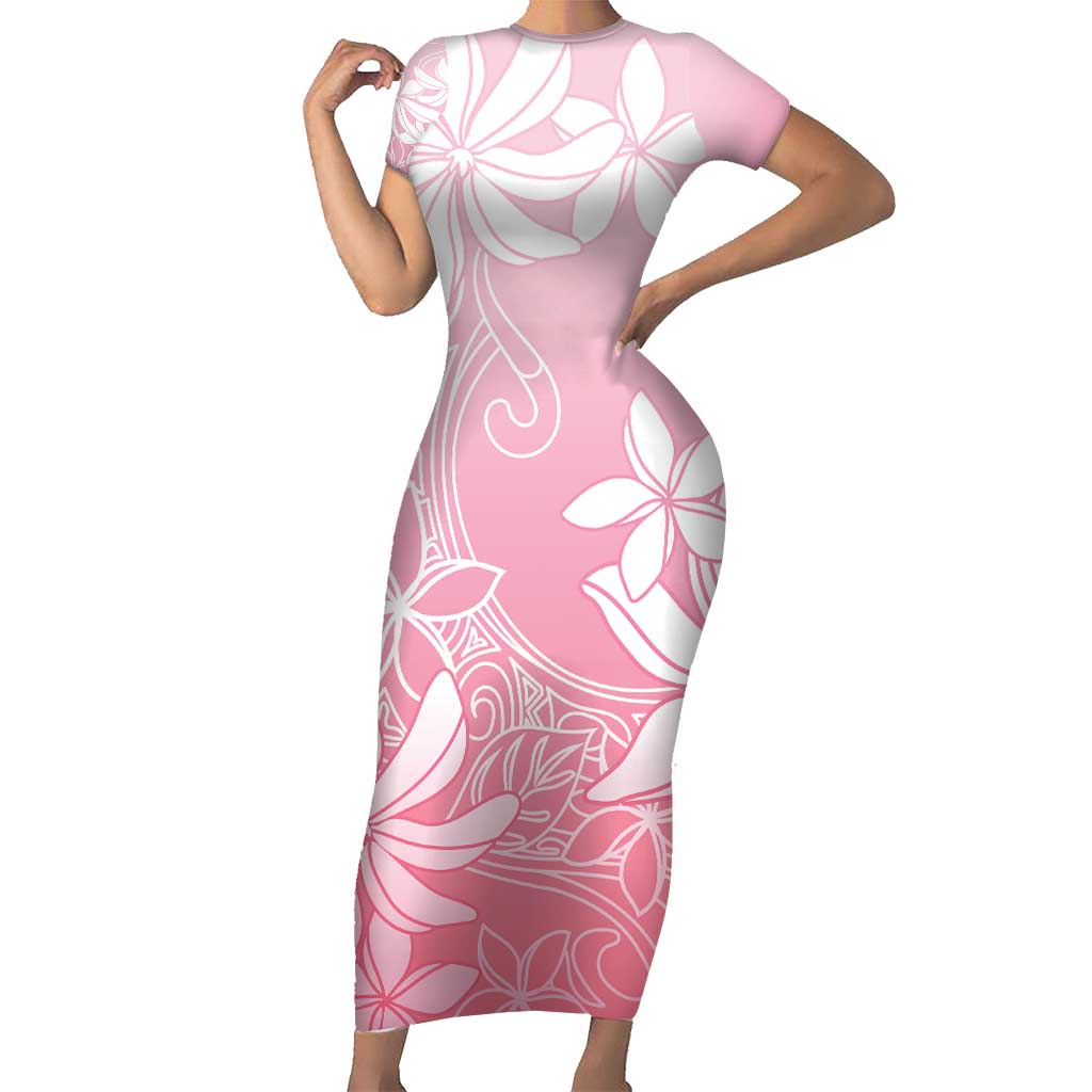 Tiare Tahiti Short Sleeve Bodycon Dress Pink Polynesia Motifs