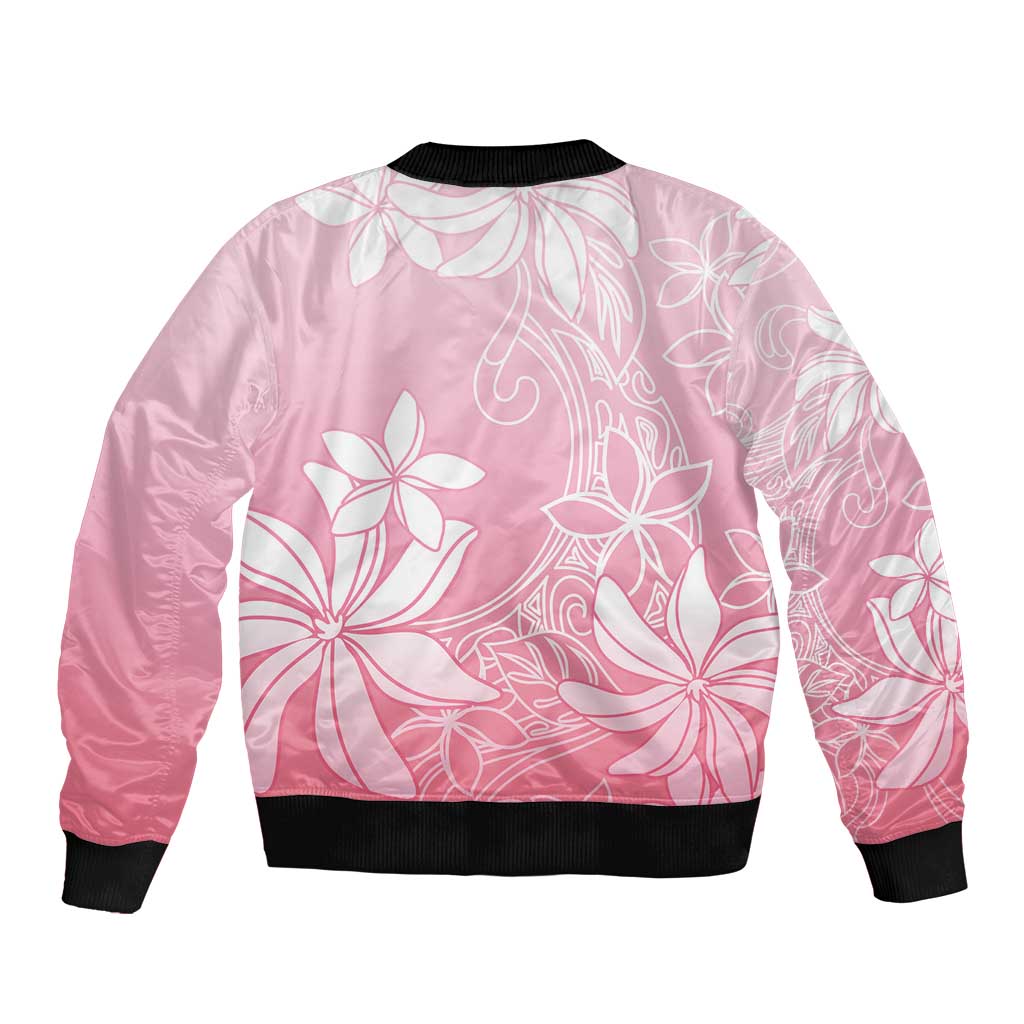 Tiare Tahiti Sleeve Zip Bomber Jacket Pink Polynesia Motifs LT05 - Polynesian Pride