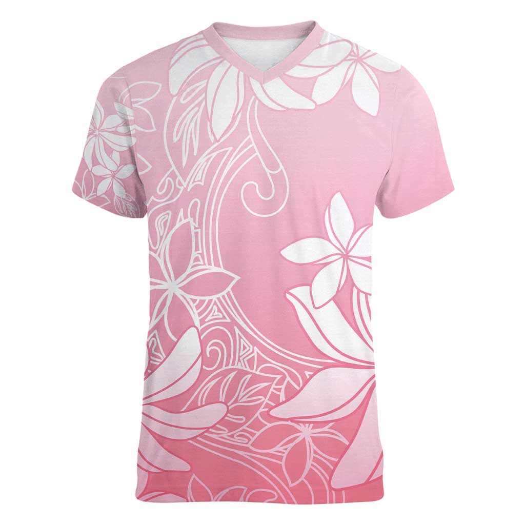 Tiare Tahiti Women V-Neck T-Shirt Pink Polynesia Motifs - Polynesian Pride