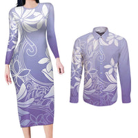 Tiare Tahiti Couples Matching Long Sleeve Bodycon Dress and Long Sleeve Button Shirt Purple Polynesia Motifs - Polynesian Pride