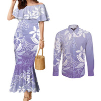 Tiare Tahiti Couples Matching Mermaid Dress and Long Sleeve Button Shirt Purple Polynesia Motifs - Polynesian Pride