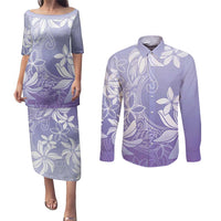 Tiare Tahiti Couples Matching Puletasi and Long Sleeve Button Shirt Purple Polynesia Motifs - Polynesian Pride