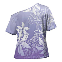Tiare Tahiti Cross Shoulder Shirt Purple Polynesia Motifs - Polynesian Pride