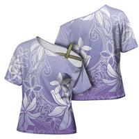 Tiare Tahiti Cross Shoulder Shirt Purple Polynesia Motifs - Polynesian Pride