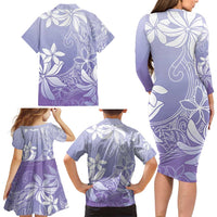 Tiare Tahiti Family Matching Long Sleeve Bodycon Dress and Hawaiian Shirt Purple Polynesia Motifs - Polynesian Pride