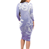 Tiare Tahiti Family Matching Long Sleeve Bodycon Dress and Hawaiian Shirt Purple Polynesia Motifs - Polynesian Pride