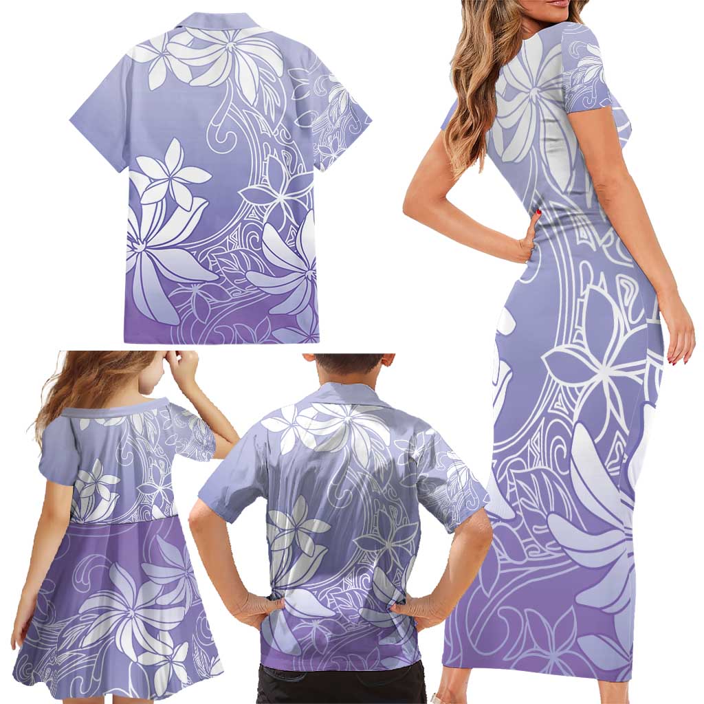 Tiare Tahiti Family Matching Short Sleeve Bodycon Dress and Hawaiian Shirt Purple Polynesia Motifs - Polynesian Pride