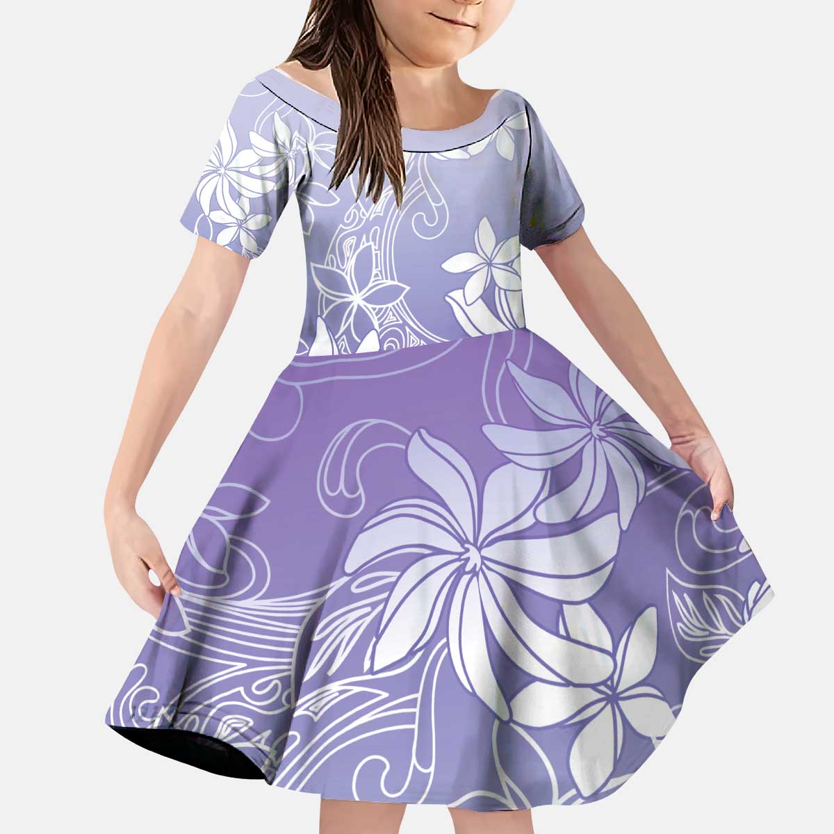 Tiare Tahiti Kid Short Sleeve Dress Purple Polynesia Motifs - Polynesian Pride