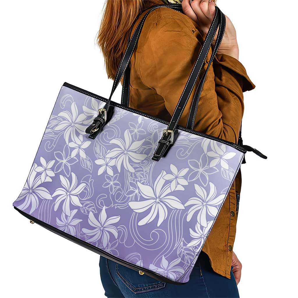 Tiare Tahiti Leather Tote Bag Purple Polynesia Motifs - Polynesian Pride