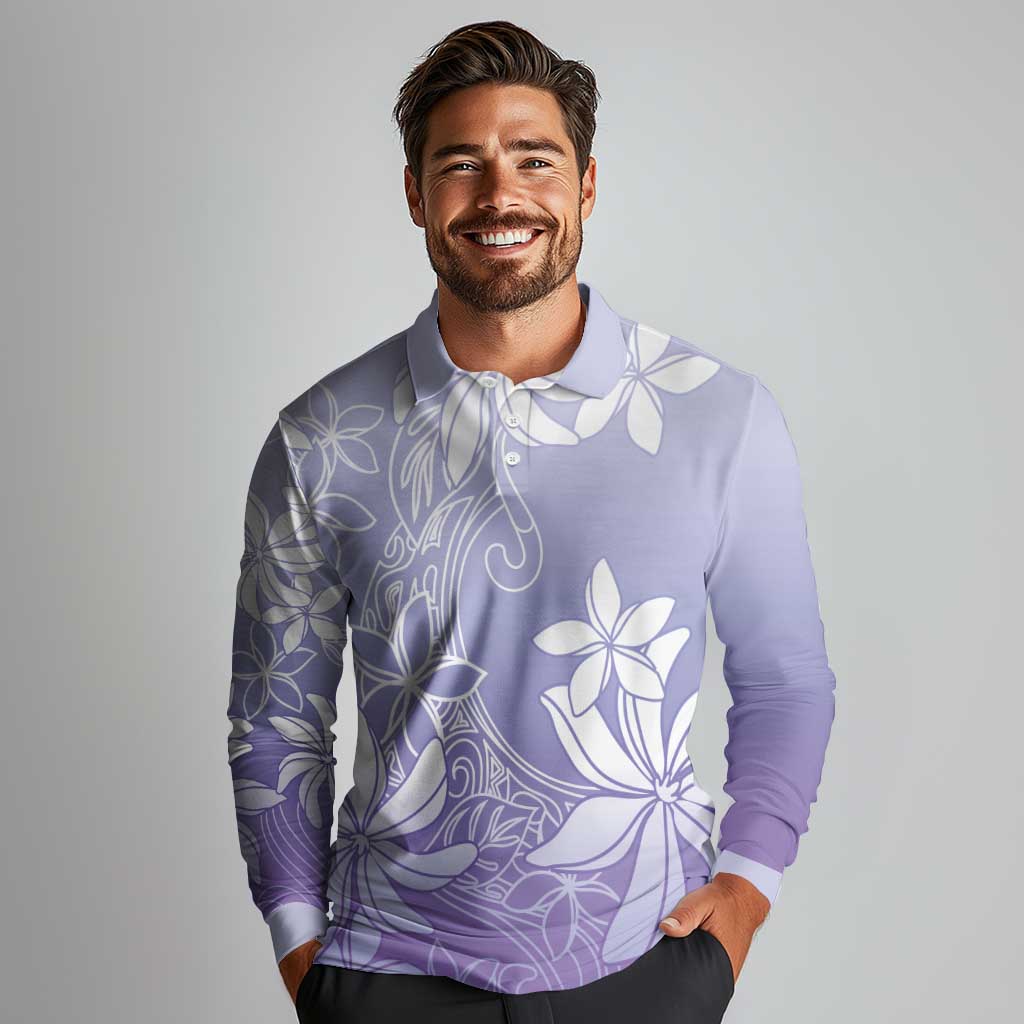 Tiare Tahiti Long Sleeve Polo Shirt Purple Polynesia Motifs - Polynesian Pride