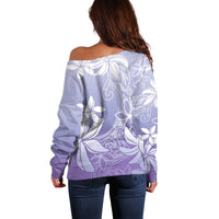 Tiare Tahiti Off Shoulder Sweater Purple Polynesia Motifs - Polynesian Pride