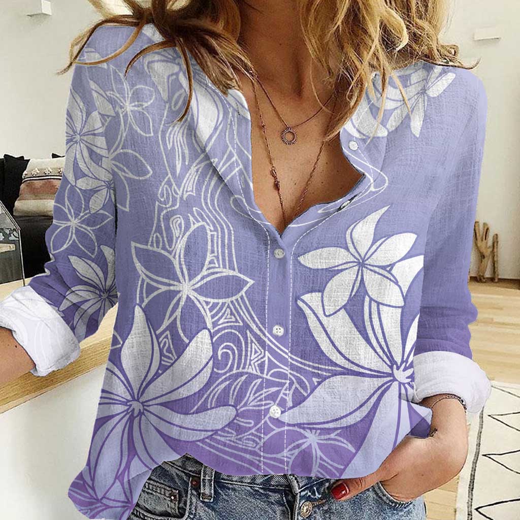 Tiare Tahiti Women Casual Shirt Purple Polynesia Motifs - Polynesian Pride
