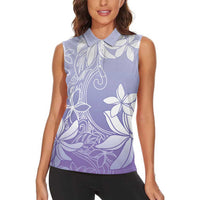 Tiare Tahiti Women Sleeveless Polo Shirt Purple Polynesia Motifs - Polynesian Pride