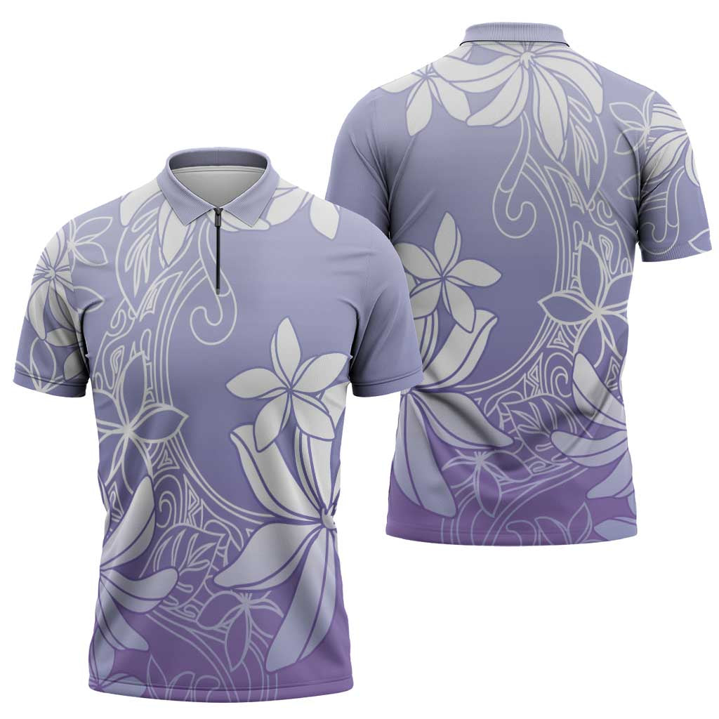 Tiare Tahiti Zipper Polo Shirt Purple Polynesia Motifs - Polynesian Pride