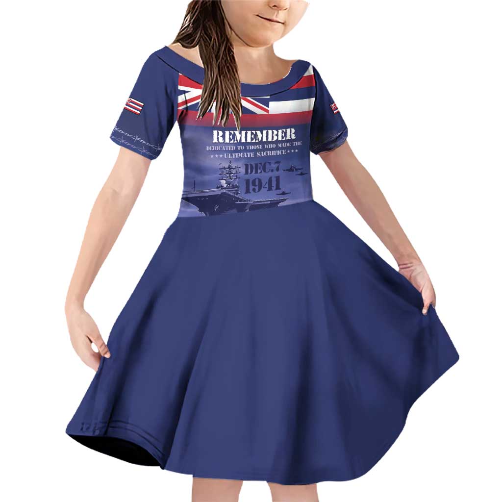 Hawaii Pearl Harbor Remembrance Day Family Matching Off Shoulder Short Dress and Hawaiian Shirt Flag Style LT05 Daughter's Dress Blue - Polynesian Pride