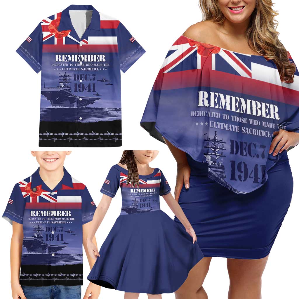 Hawaii Pearl Harbor Remembrance Day Family Matching Off Shoulder Short Dress and Hawaiian Shirt Flag Style LT05 - Polynesian Pride