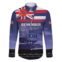 Hawaii Pearl Harbor Remembrance Day Family Matching Off Shoulder Short Dress and Hawaiian Shirt Flag Style LT05 Dad's Shirt - Long Sleeve Blue - Polynesian Pride
